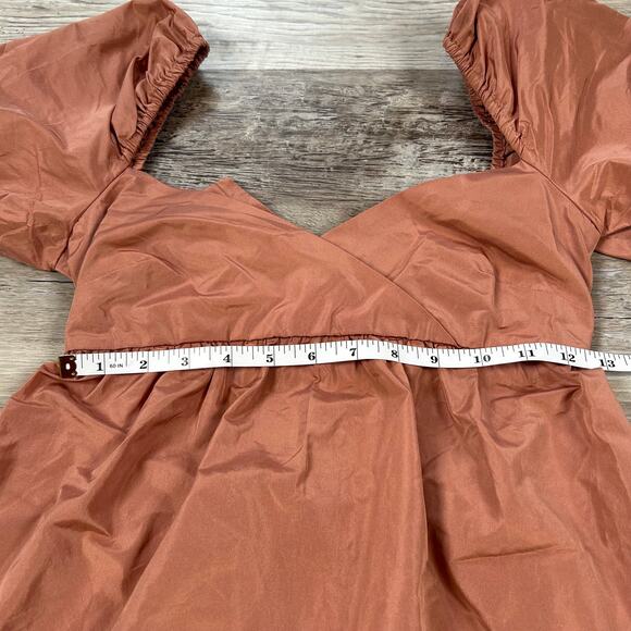 Wilfred Aritzia Puff Sleeve Dress Rust Cutout Tie Front Mini XS - Picture 8 of 8